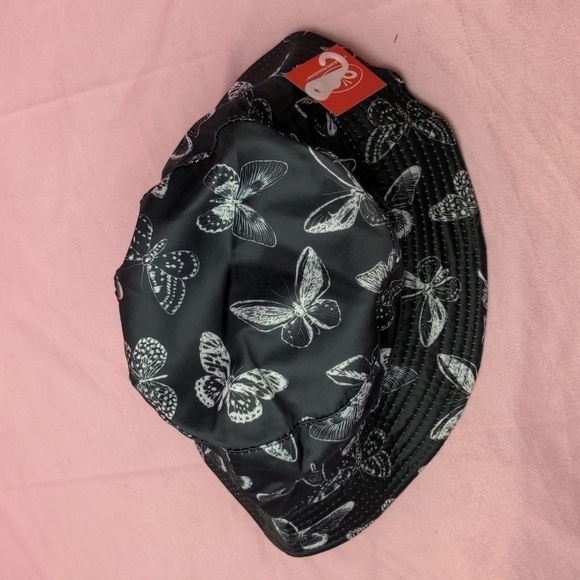 Petals and Peacocks Black and White Butterfly Bucket Hat One Size - Picture 2 of 4